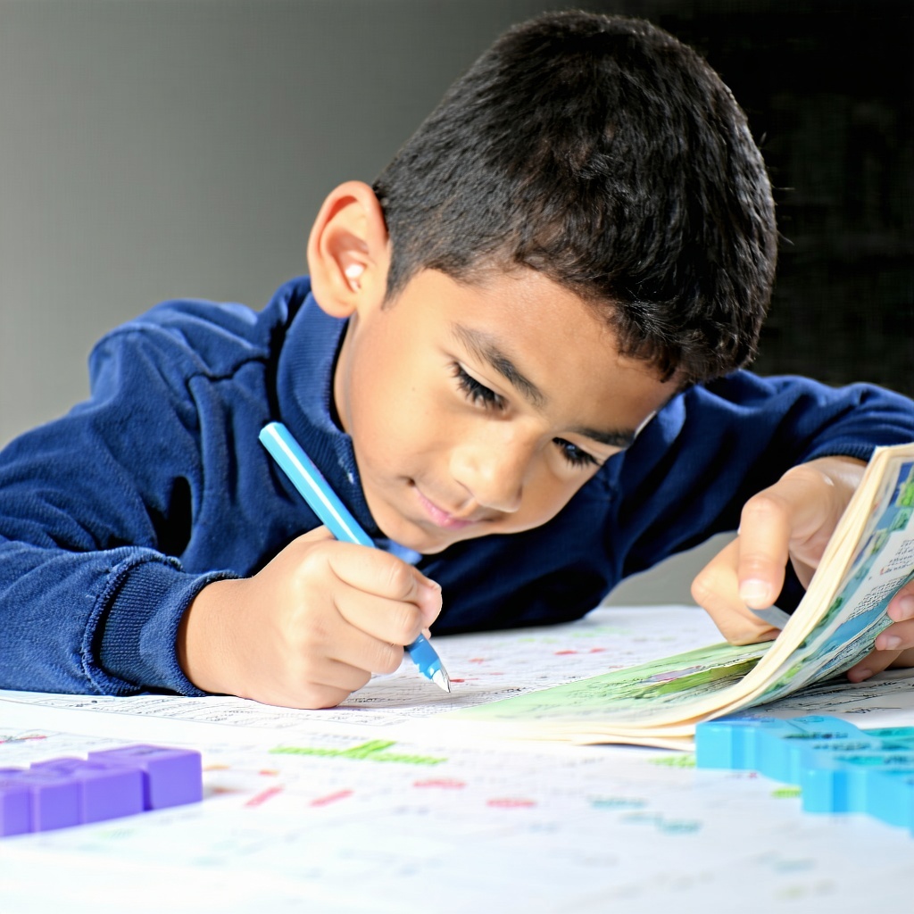 kid doing math realistically looking image like taken on iphone with plain background